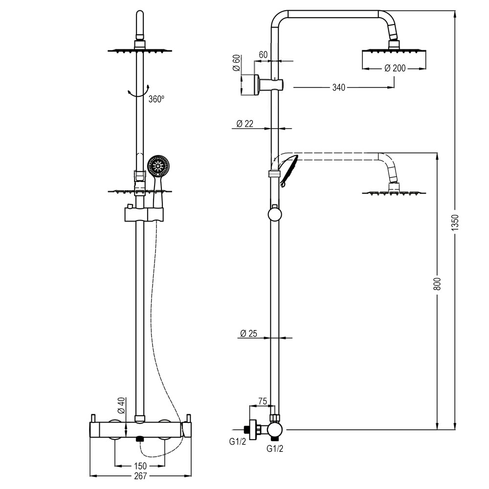 Columna De Ducha de RAPID monomando acabado cromado brillo de latón - Imagen 2