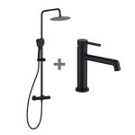 Pack columna y grifo monomando OSLO redonda acabado NEGRO mate fabricado en latón