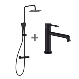 Pack columna y grifo monomando OSLO redonda acabado NEGRO mate fabricado en latón