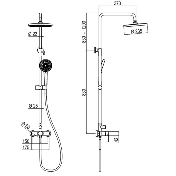 Pack de OSLO columna y grifo acabado negro mate de latón - Imagen 2