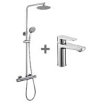 Pack de ASTORIA columna y grifo cuadrada acabado cromo brillo de latón