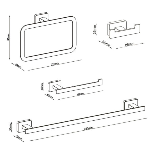 Pack Accesorios Baño de cuadrada acabado negro mate de acero inoxidable - Imagen 6