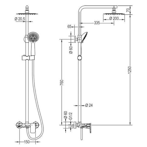 Columna De Ducha de 79-125 cm DUAL redonda acabado cromo brillo de latón - Imagen 5