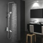 Columna De Ducha de 100-150 cm DUAL extralarga redonda acabado cromo brillo de latón