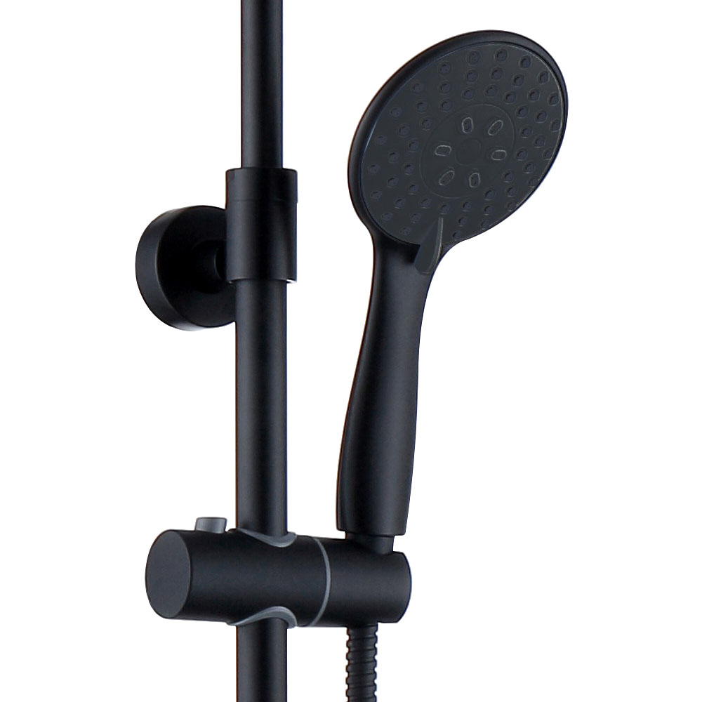Columna de ducha termostático negro mate redonda. Tubo regulable en Altura  de 83 a 120 cm. – Llavisan