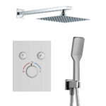 Grifo termostático ducha para empotrar 2 VIAS PULSAR salida pared. Incluye soporte con toma agua, flexo acero inox., brazo ducha y rociador
