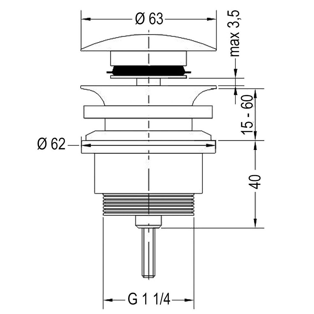 Válvula de desagüe clic-clac para lavabo y bidet de Ø63 mm