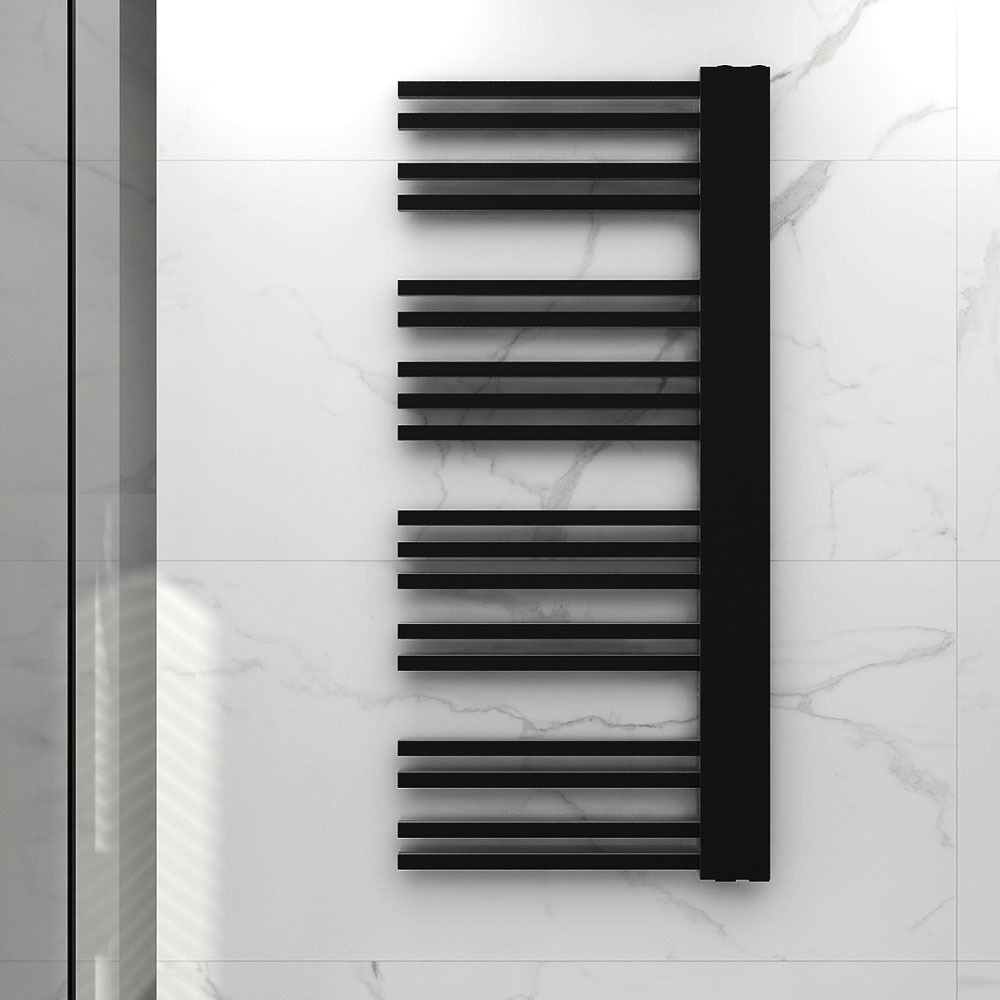 Radiador Secatoallas de 120 cm x 50 cm LINE circuito calefacción acabado negro mate de acero - Imagen 3