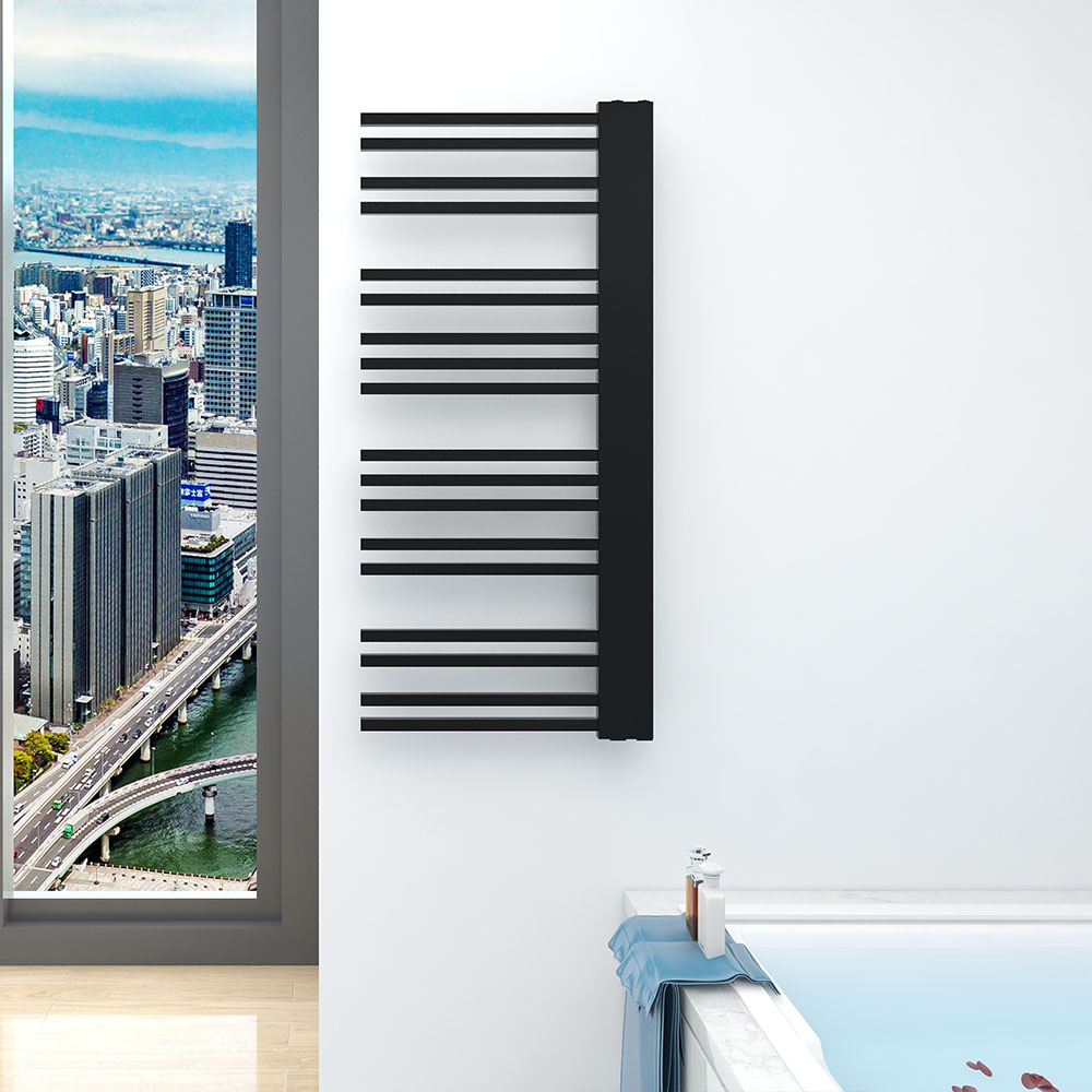 Radiador Secatoallas de 120 cm x 50 cm LINE circuito calefacción acabado negro mate de acero - Imagen 4