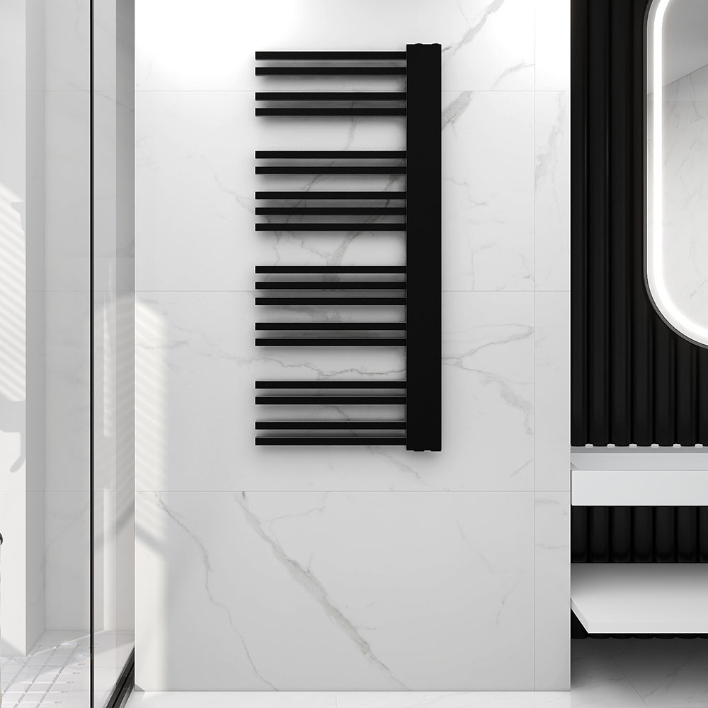 Radiador Secatoallas de 120 cm x 50 cm LINE circuito calefacción acabado negro mate de acero - Imagen 6