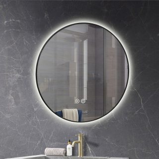 Espejo Con Iluminación Led de ROUND perfil negro de colgar acabado espejo cristal