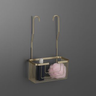 Portagel con ganchos LUNA rectangular acabado ORO CEPILLADO fabricado en acero inoxidable